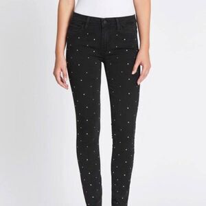 PAIGE Jeans Verdugo Ultra Skinny Mid-Rise Midnight Black Crystal Studs Size 26